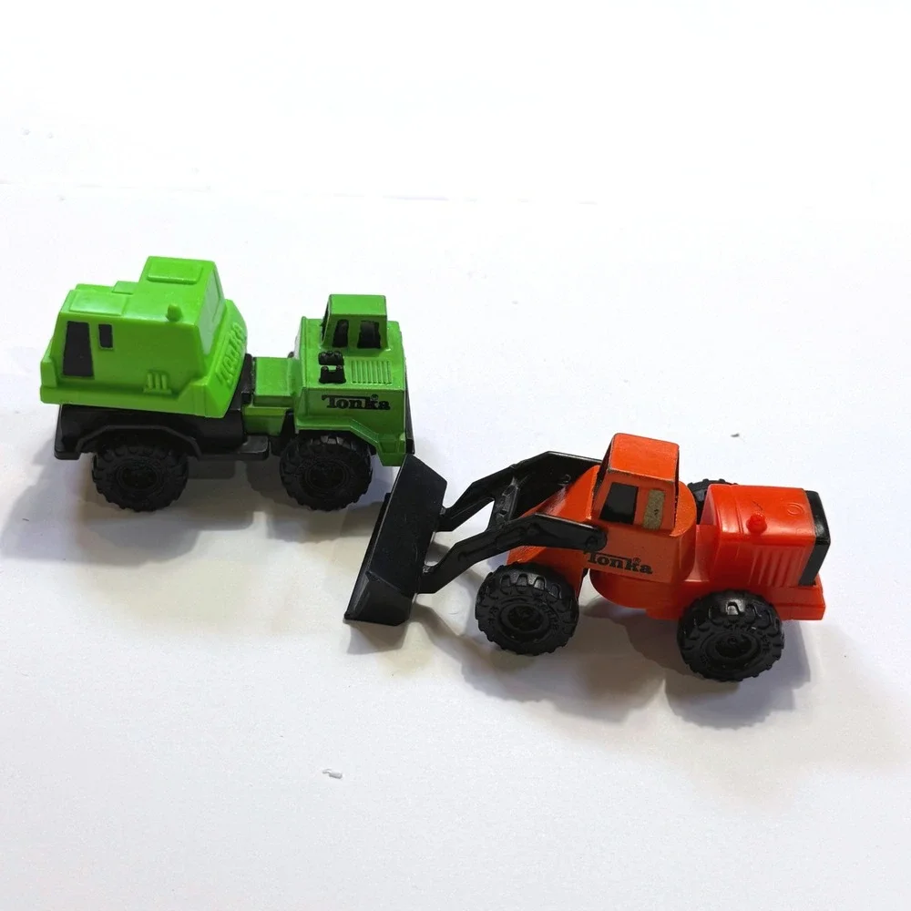 Vintage Tonka Diecast Construction Vehicle Lot Green Cement Mixer Orange Loader
